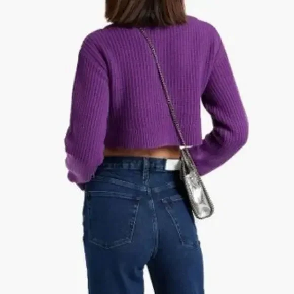 NEW Re/Done Boatneck Cropped Wool Sweater in Purple